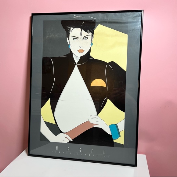 Vintage 80s retro art deco Patrick Nagel framed art print